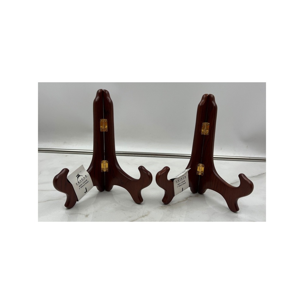 VTG Tripar 7 Inch Walnut Wood Plate Easel Display Stand Set of 2